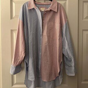 NEVER WORN Anthropologie Maeve Bennett Button Down Red / Blue Striped Over-sized